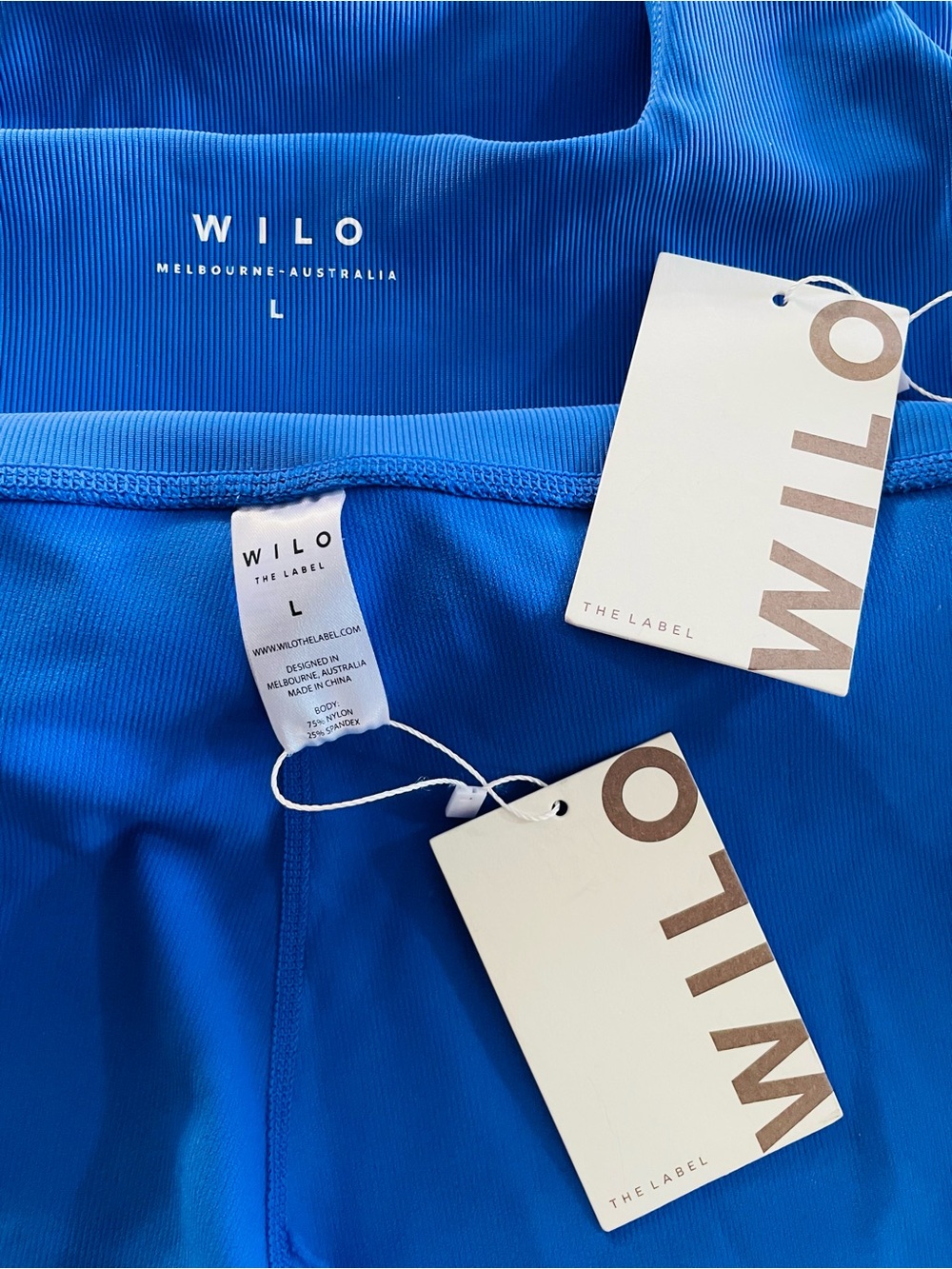 NWT Wilo the Label- sports bra and v-waist shorts set, sz L, cobalt blue ($106) - Picture 9 of 13